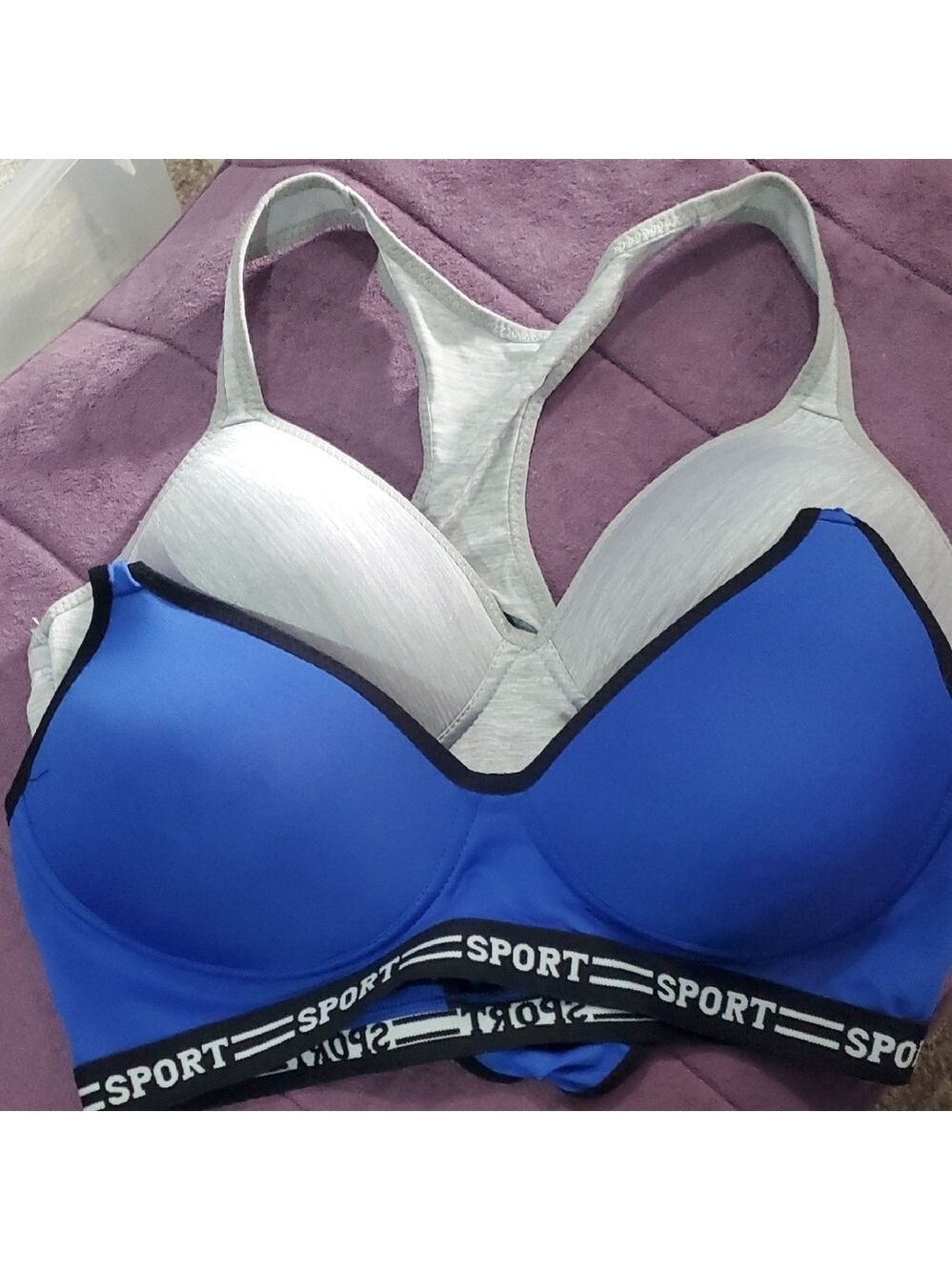 Active USA Blue and Gray Sports Bra (Pkg Of 2) Size Large